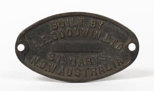 A.E. GOODWIN LTD.: A cast iron makers plate, 18 x 10cm