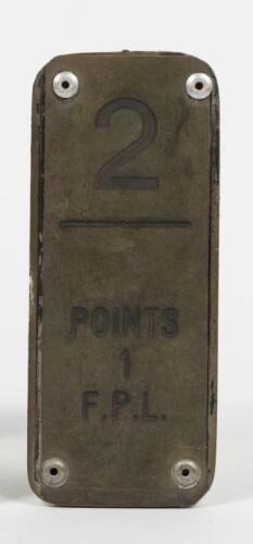 NSW RAILWAYS: A brass ground frame lever plate, lettered 2 / Points 1 F.P.L., 16 x 7cm