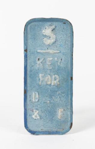 NSW RAILWAYS: A brass ground frame lever plate, lettered '3 / Key For D. ... & ... F', some letters ground away, 16.5cm high, 7cm wide