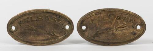 NSW RAILWAYS: Two bronze release plaques from wooden bodied carriage, 8 x 14cm