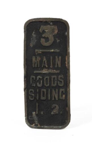 NSW RAILWAYS: A brass ground frame lever plate, lettered '3 / Main / Goods Siding 1. 2.' 16.5cm high, 7cm wide