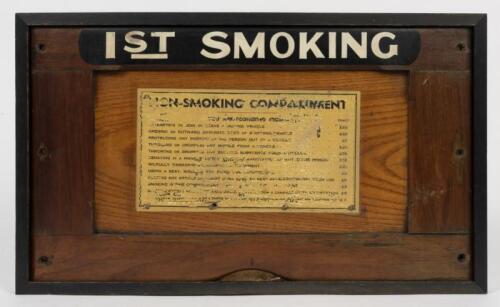 VICTORIAN RAILWAYS: A wood framed panel from wooden bodied carriage designating a 1st Non-Smoking passenger compartment, 35 x 59cm
