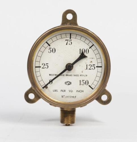 WESTINGHOUSE BRAKE : A Westinghouse Brake air pressure gauge, 10.5cm across the dial, missing glass