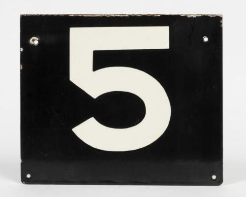 VICTORIAN RAILWAYS: An enamel signal number plate number '5', 19cm high, 23cm wide