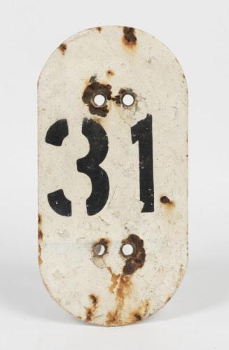 SOUTH AUSTRALIAN RAILWAYS: 31 marker, plate steel with stencilled numbering, 31.5cm high, 15.5cm wide
