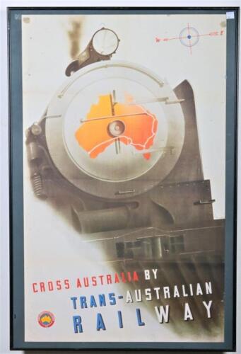 TRANS-AUSTRALIA RAILWAY: A poster 'Cross Australia By Trans-Australian Railway', framed and glazed, 90 x 60cm overall