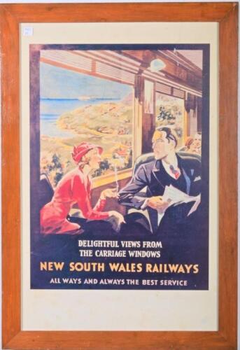 NSW RAILWAYS: A reproduction promotional poster 'Delightful Views From The Carriage Window', framed and glazed, 76 x 52cm