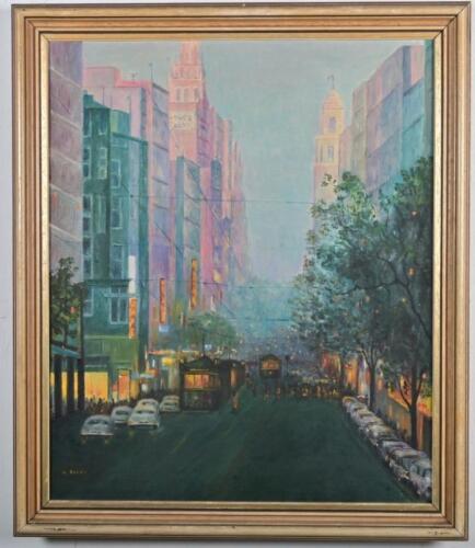 NELL RODDA: Collins Street 1964, oil on board, signed lower left: N. RODDA and titled verso, 69 x 59cm overall