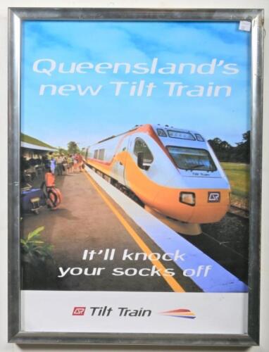 QUEENSLAND RAILWAYS: A promotional poster for 'Queensland's New Tilt Train', framed and glazed, 62 x 47cm