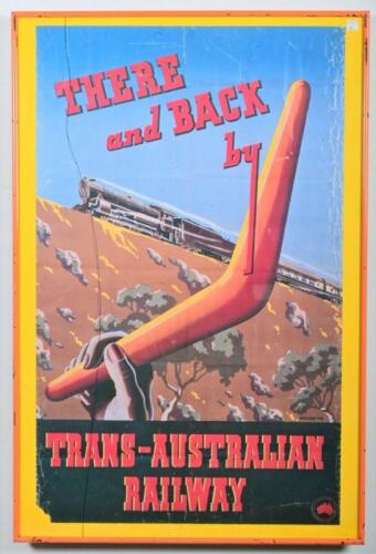 COMMONWEALTH RAILWAYS: A promotional poster 'There and Back by Trans-Australian Railway',framed and glazed, 92 x 62cm overall