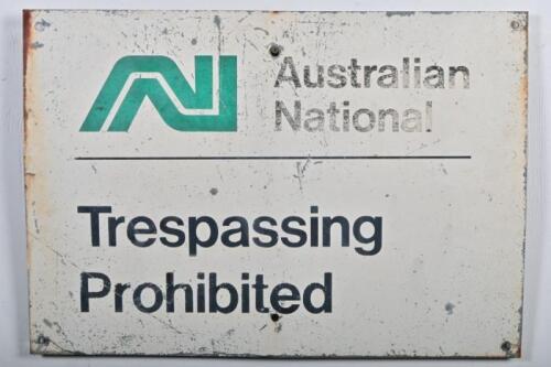 AUSTRALIAN NATIONAL AIRWAYS: A sheet steel 'Trespassing Prohibited' notice, 42 x 60cm