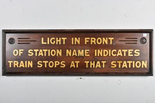 NSW RAILWAYS: An advisory wooden sign regarding train destination boards, 28 x 90cm