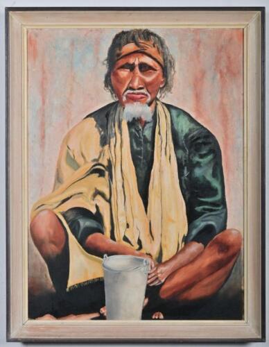 MYSTIC: An oil on board depicting a mystic, 68 x 53cm overall