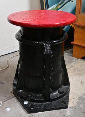 NSW RAILWAYS: A cast iron buffer off unknown rolling stock, very heavy, 33cm high, 39cm wide, 42cm deep