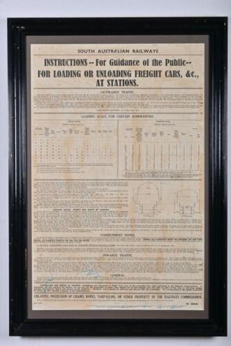 SOUTH AUSTRALIAN RAILWAYS: An original notice 'Instructions For Guidance of the Public ...', framed and glazed, 89 x 61cm overall