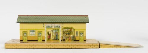 MECCANO: A Hornby Trains station No. 3, lithograph printed tin, in original box, 43cm long