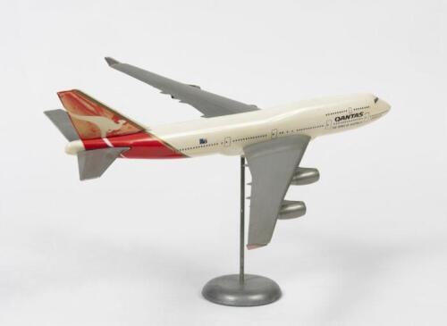 QANTAS: A model of Qantas Boeing 747 jet on stand, 16cm high