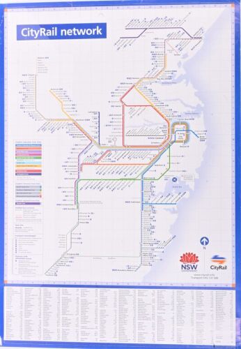 NSW RAILWAYS: A CityRail network map poster and CountryLink network map poster, 69.5 x 99.5cm