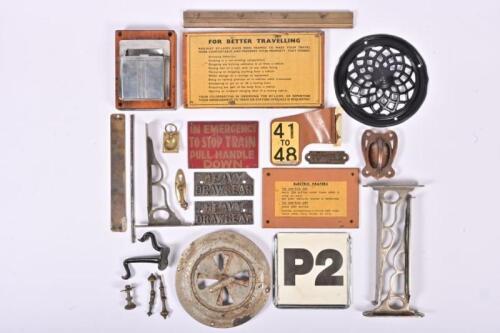 CARRIAGE FITTINGS: A collection of carriage fittings including vents, ashtray and hooks
