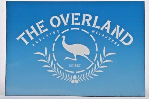 THE OVERLAND: A laminated artwork on sheet steel sign for The Overland, 21 x 31cm