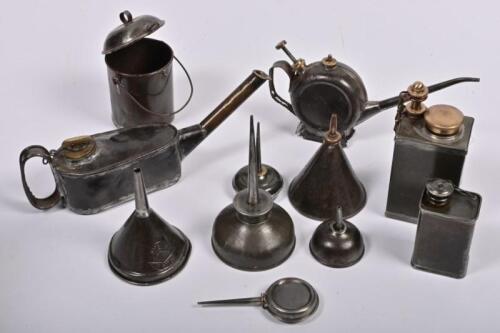 OILERS:Ten vintage oilers and a funnel, the tallest 14cm high