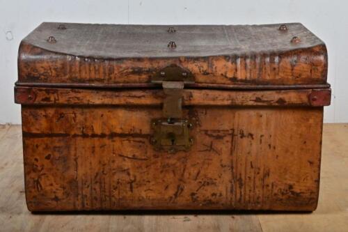 TRUNK: Two vintage steel trunks, 29cm high, 70cm wide, 45cm deep,and 36cm high, 60cm wide, 39cm deep