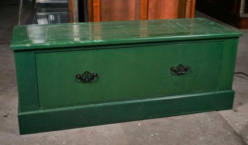CHEST: A green painted single drawer chest, 45cm high 117cm wide, 44cm deep