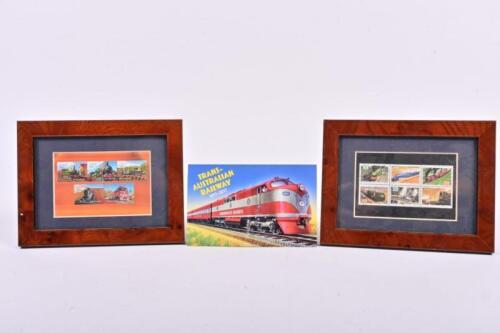 STAMPS: Two frames and a book of locomotive related stamps