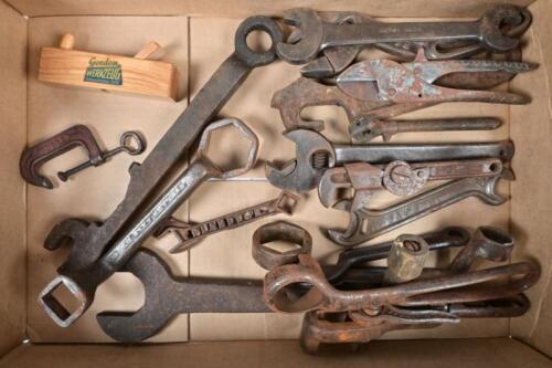 TOOLS: A collection of vintage rail yard tools, mostly spanners and wrenches etc.