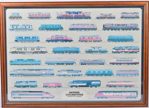 MODERN LOCOMOTIVES: A framed poster 'Modern Locomotives', framed and glazed, 74 x 104cm