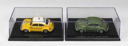 VOLKSWAGEN: Two NOS 1:43 scale Universal Hobbies VW Beetle 1303 'Big' Limited Edition & "A.D.A.C Road Patrol Car