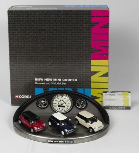 MINI COOPER: Three NOS Special Edition Set 1:36 scale Corgi New Mini Cooper & Diorama with CoA