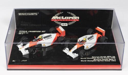 MCLAREN - HONDA: A NOS Limited Edition 1:43 scale Minichamps Mclaren Honda World Champion Set - Ayrton Senna , including a Mclaren Honda MP4/5B 1990 & a MP4/6 1991