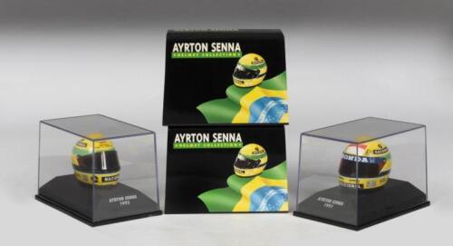 AYRTON SENNA: Two 1:8 scale Minichamps Ayrton Senna Collection Helmets 1991/1993