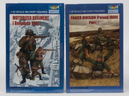 TRUMPETER: Two NOS Sealed 1:35 scale military figures including a Panzer Division (Poland 1939) & Motorized Regiment (Belgrade 1941) model kit