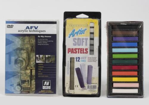 PASTELS: Two NOS Sealed Soft Pastels Set including 12 Grey tones set & 12 colors set , Together with a DVD Acrylics techniques