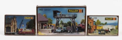 FALLER: Three NOS Sealed HO scale model rail kits including lineside huts, platform crane & overhead loading crane