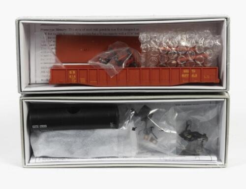 PROTO: Two letter sealed HO scale model rail kits including 10,000 Gallon type 21 Riveted tank car & 52'6 'Drop end Mill Gondola'