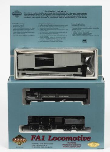 PROTO: Two NOS HO scale model rail locomotives including a FA 1 locomotive "New York Central' (Limited Edition) & a Proto 2000 50' box car kit