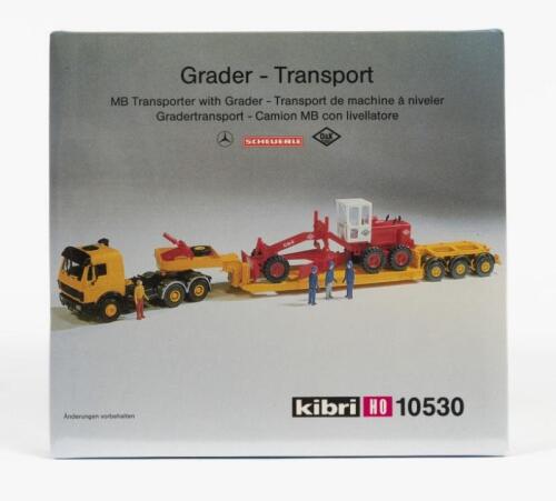 KIBRI: A NOS Sealed HO scale model rail MB Transporter with Grader