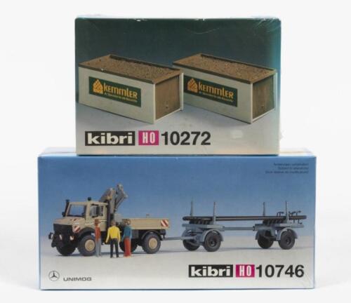KIBRI: Two NOS Sealed HO scale model rail items including a truck with trailer and containers