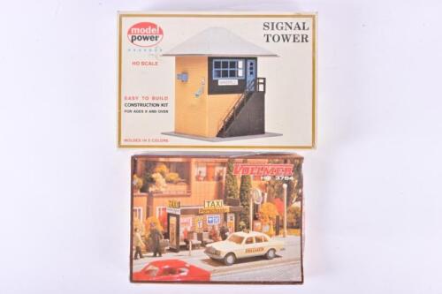 MODEL POWER / VOLLMER: Two NOS Sealed HO scale model rail kits including a signal tower & a taxistand