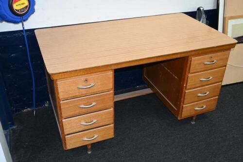 DESK: A mid-20th century desk, 75cm high, 135cm wide, 75cm deep