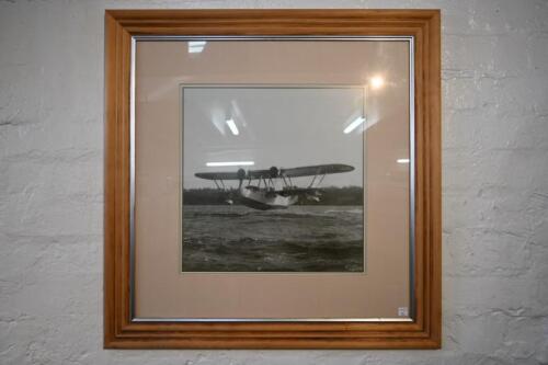 FRANK BEKEN: A print of Frank Beken photograph of a circa 1930s seaplane, mount, framed and glazed, 73cm square overall