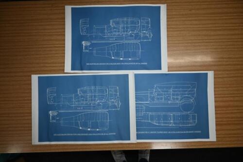 ROLLS-ROYCE: Three modern prints featuring excerpts blueprint profiles of Australian bodied cars including for 20 H.P (x2) and Ghost tourer (x1), printed on thick paper stock by Inside Cover 17/2/99