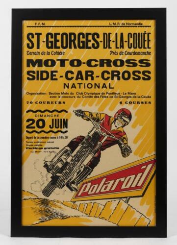 MOTOCROSS: A rare original circa 1960s French Motor-Cross & Side Car National poste, printed on thick paper by 'Market-Publi Bourges", framed and glazed, 55.5cm high x 36cm wide.