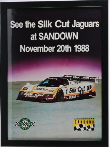 JAGUAR: An original 1988 Sandown poster featuring the Silk Cut Jaguar, framed and glazed