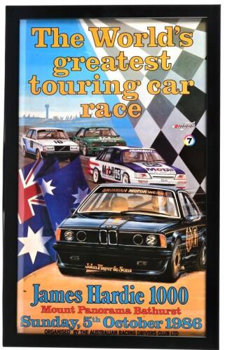 BATHURST: An original event poster from the 1986 James Hardie 1000, framed and glazed, 69cm high x 41cm wide
