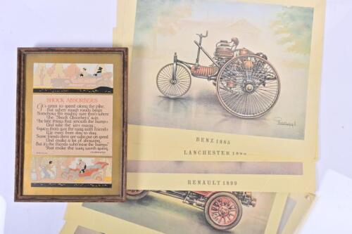 PERIOD CAR PICTURES: A set of vintage and veteran prints and proverb. 'BENZ 1885', 'FIAT 1904', 'ROLLS-ROYCE 1906 prints