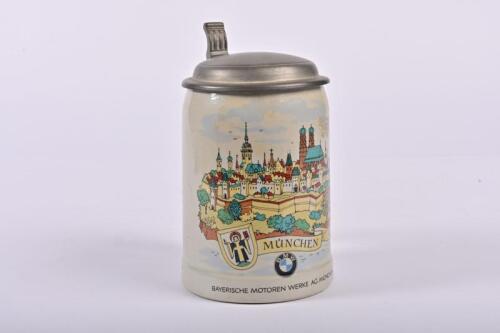 B.M.W STEIN: A 'BAYERISCHE MOTOREN WERKE A.G M&Uuml;NCHEN' 500 ml ceramic stein with pewter lid